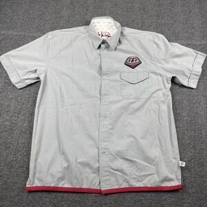 Troy Lee Designs Shirt Mens XL Gray Snap Button Mechanic Garage Pit Crew MX SX